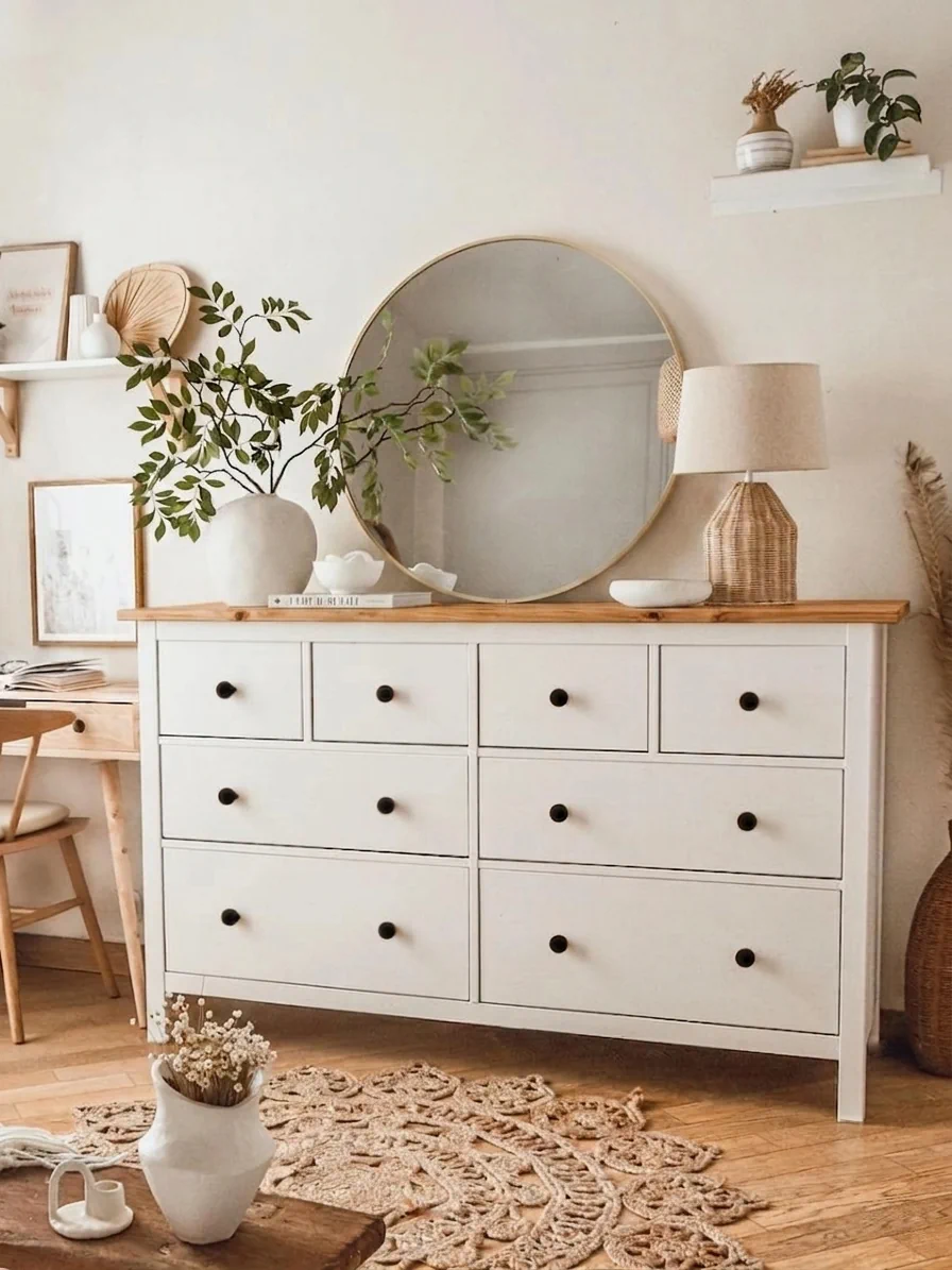 Комод 8 ящиков  ХЕМНЕС (HEMNES) белый/коричневый (3уп.) фото