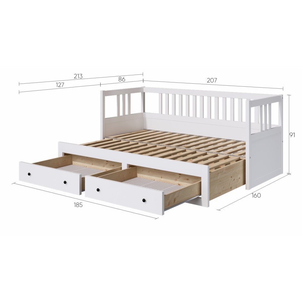 Кровать-кушетка 80x200 с ящиками ХЕМНЭС Profi&Hobby белый (3 уп) фото