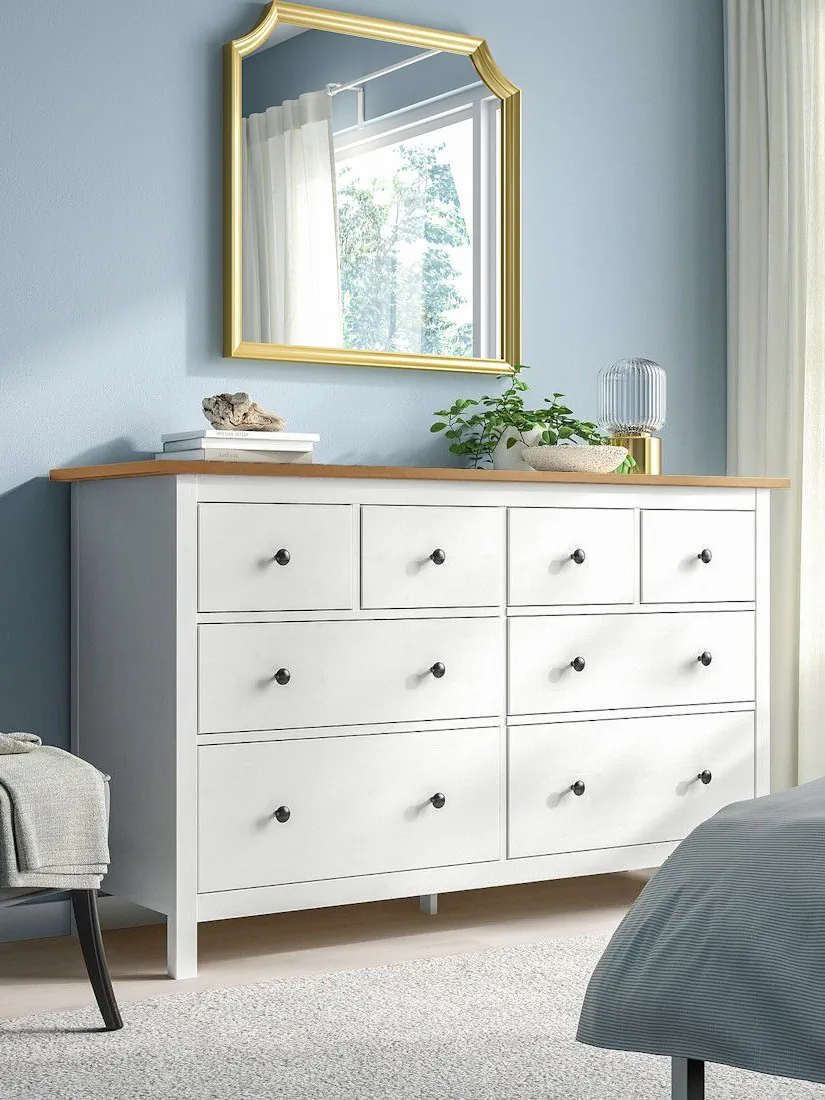 Комод 8 ящиков  ХЕМНЕС (HEMNES) белый/коричневый (3уп.) фото