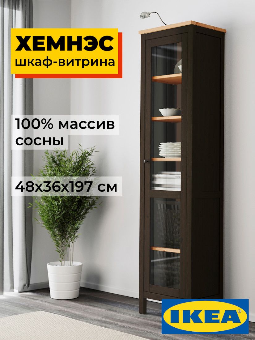 Шкаф-витрина ХЕМНЭС дверь ст/ст 49*198*37 черный/светло-коричневый Profi&Hobby (1уп.) фото