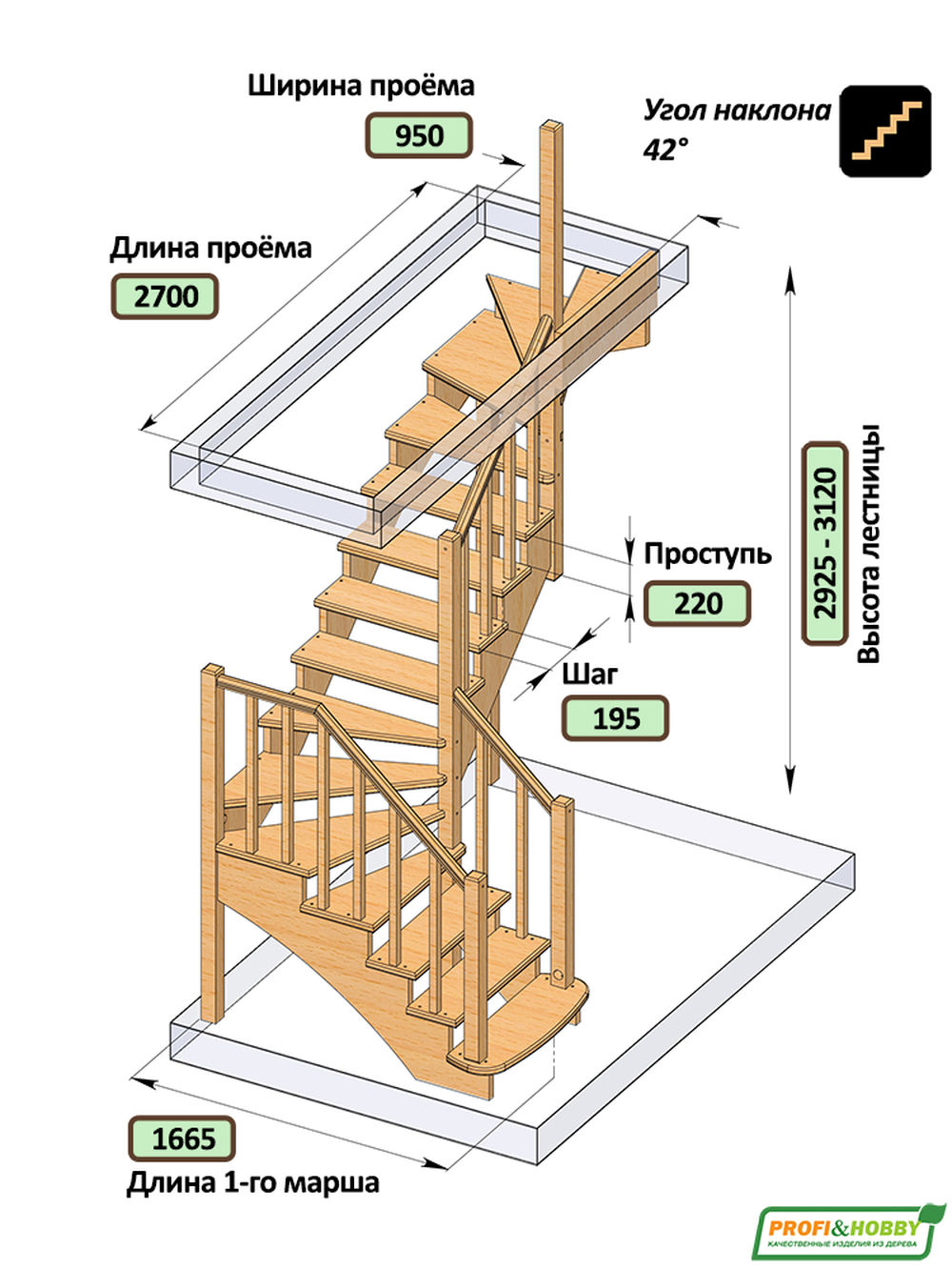 Лестница  К-009м  П  сосна (5 уп)