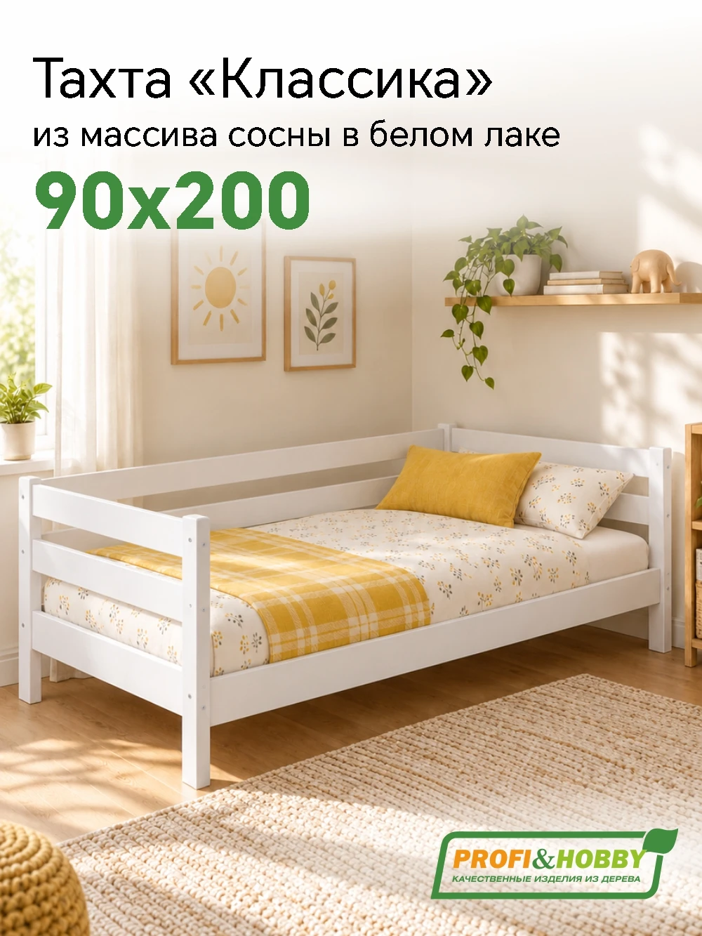 Тахта Классика 900 х 2000 сосна, белый акриловый лак (1 уп.)