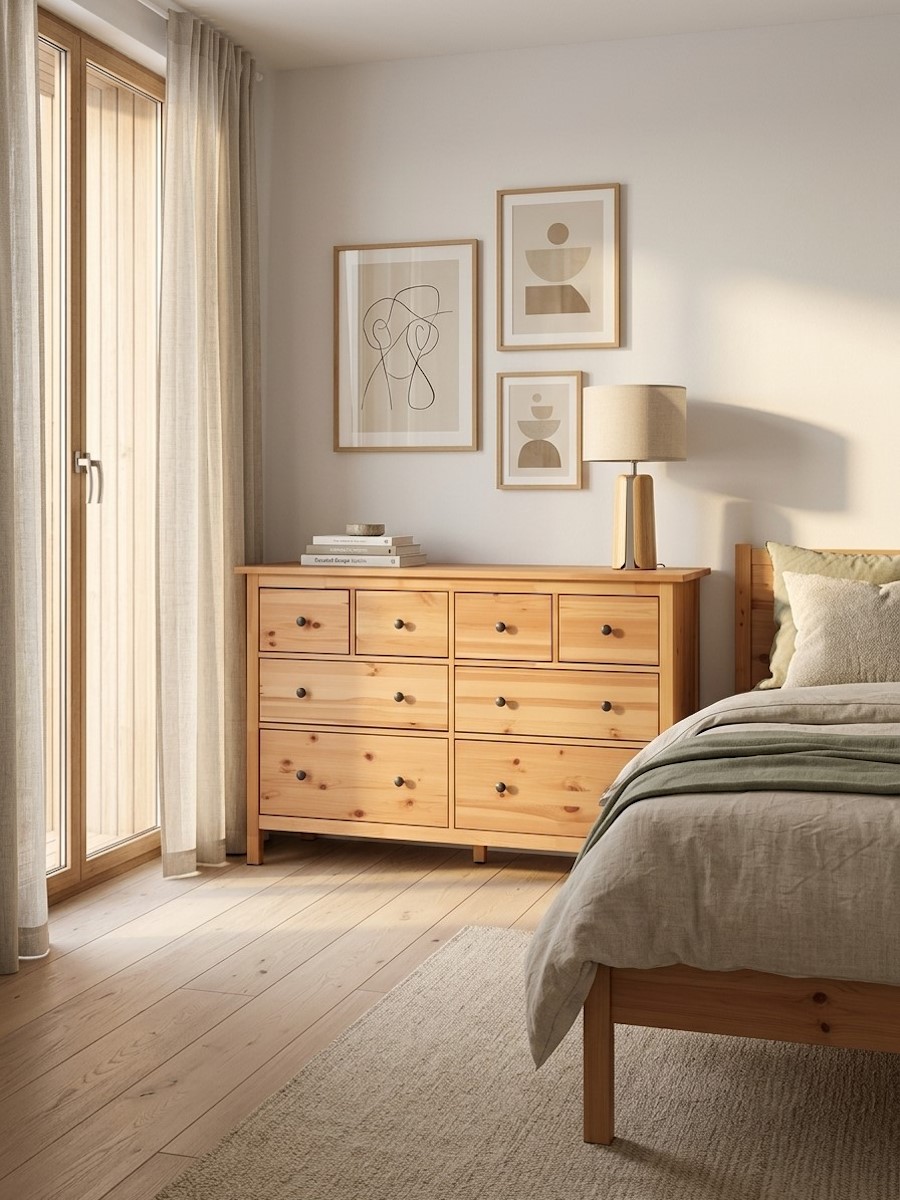 Комод 8 ящиков  ХЕМНЕС (HEMNES) коричневый (3уп.) фото