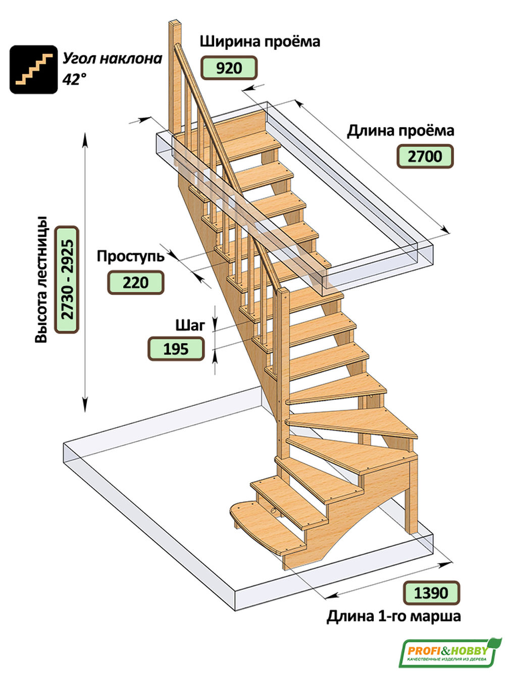 Лестница   К-001м/1  Л  сосна (5 уп)