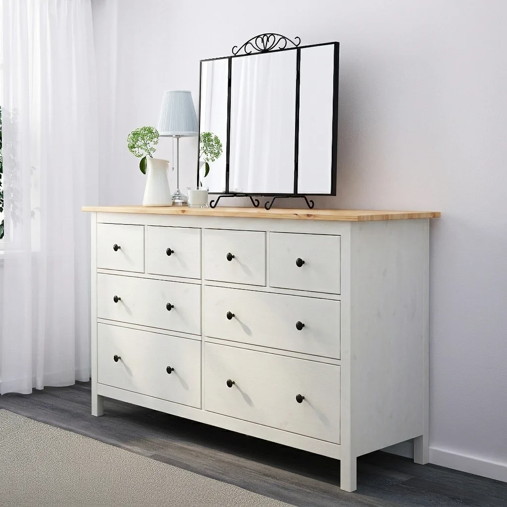 Комод 8 ящиков  ХЕМНЕС (HEMNES) белый/коричневый (3уп.) фото