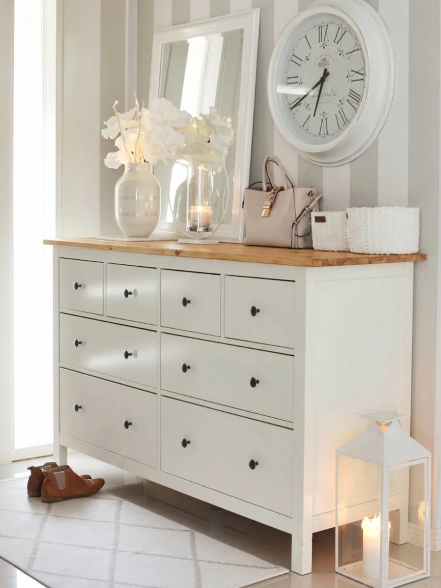 Комод 8 ящиков  ХЕМНЕС (HEMNES) белый/коричневый (3уп.) фото