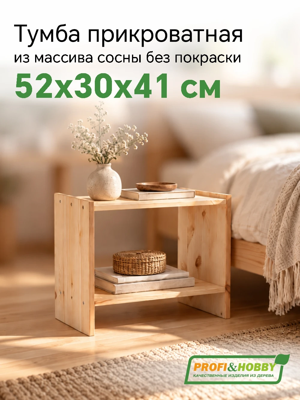 Тумба прикроватная сосна Стандарт без покраски (1 уп.)