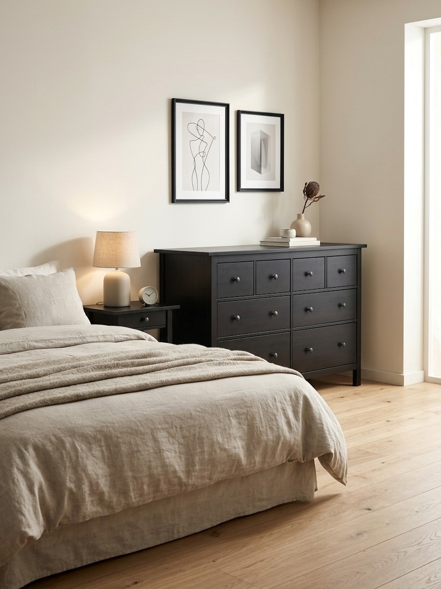 Комод 8 ящиков  ХЕМНЕС (HEMNES) черный (3уп.) фото