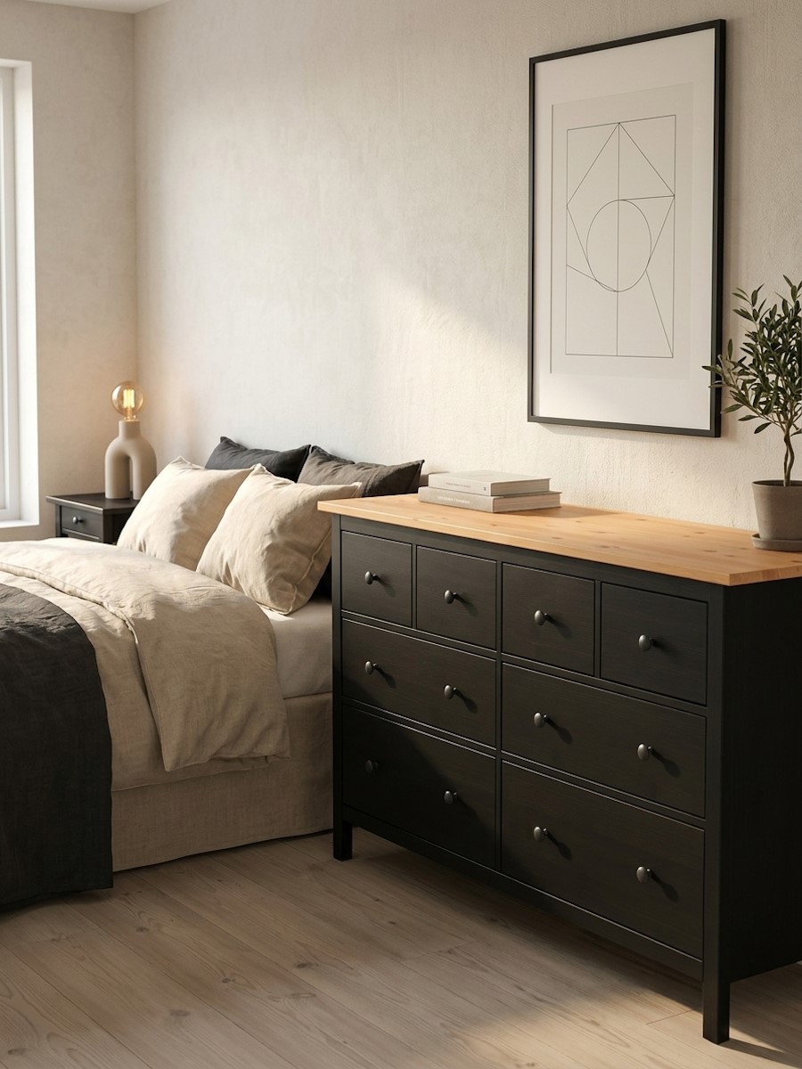 Комод 8 ящиков  ХЕМНЕС (HEMNES) черный/коричневый (3уп.) фото