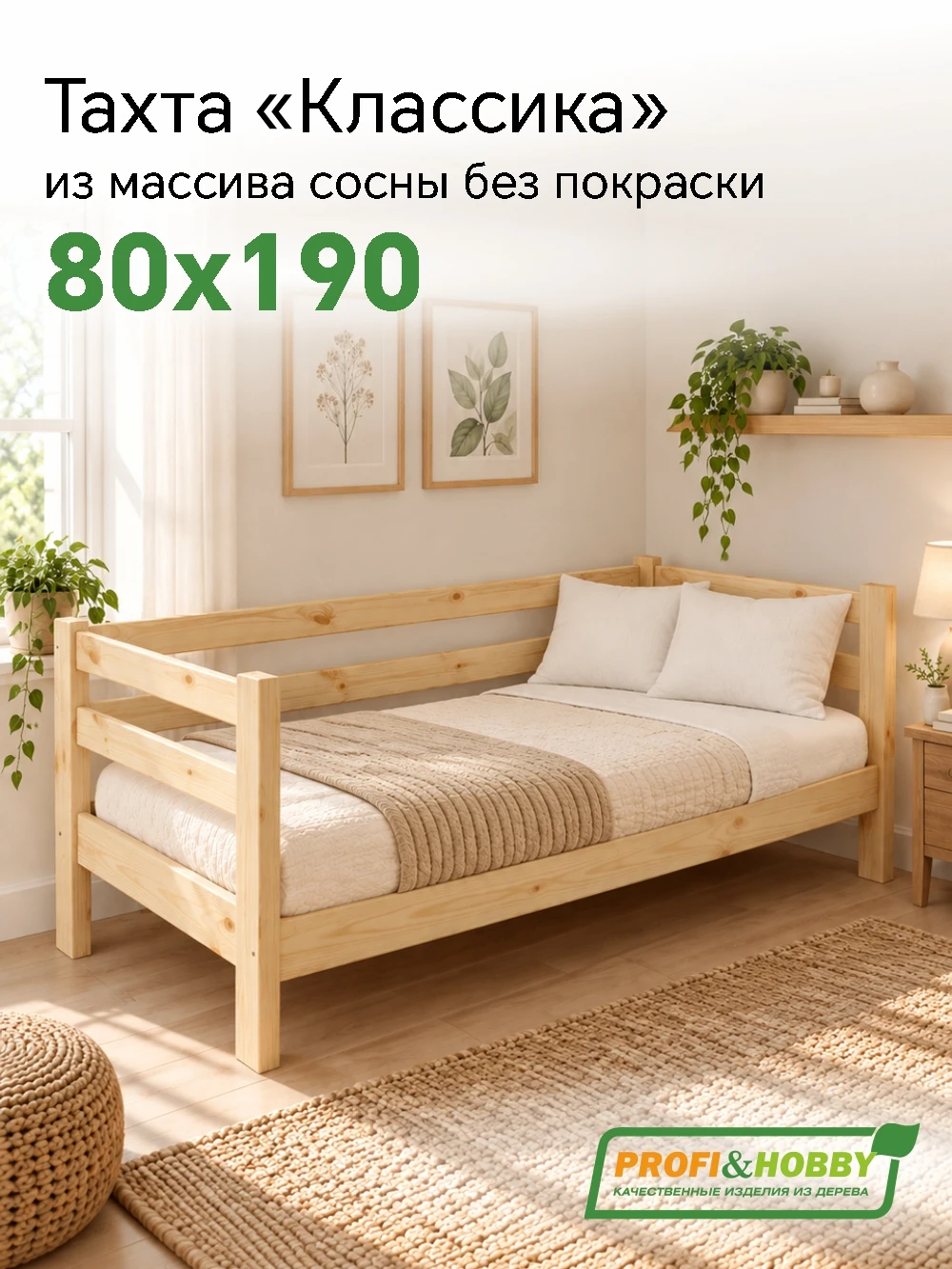 Тахта Классика 800 х 1900 сосна, без покраски (1 уп.)