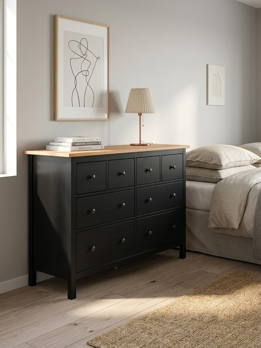 Комод 8 ящиков  ХЕМНЕС (HEMNES) черный/коричневый (3уп.) фото