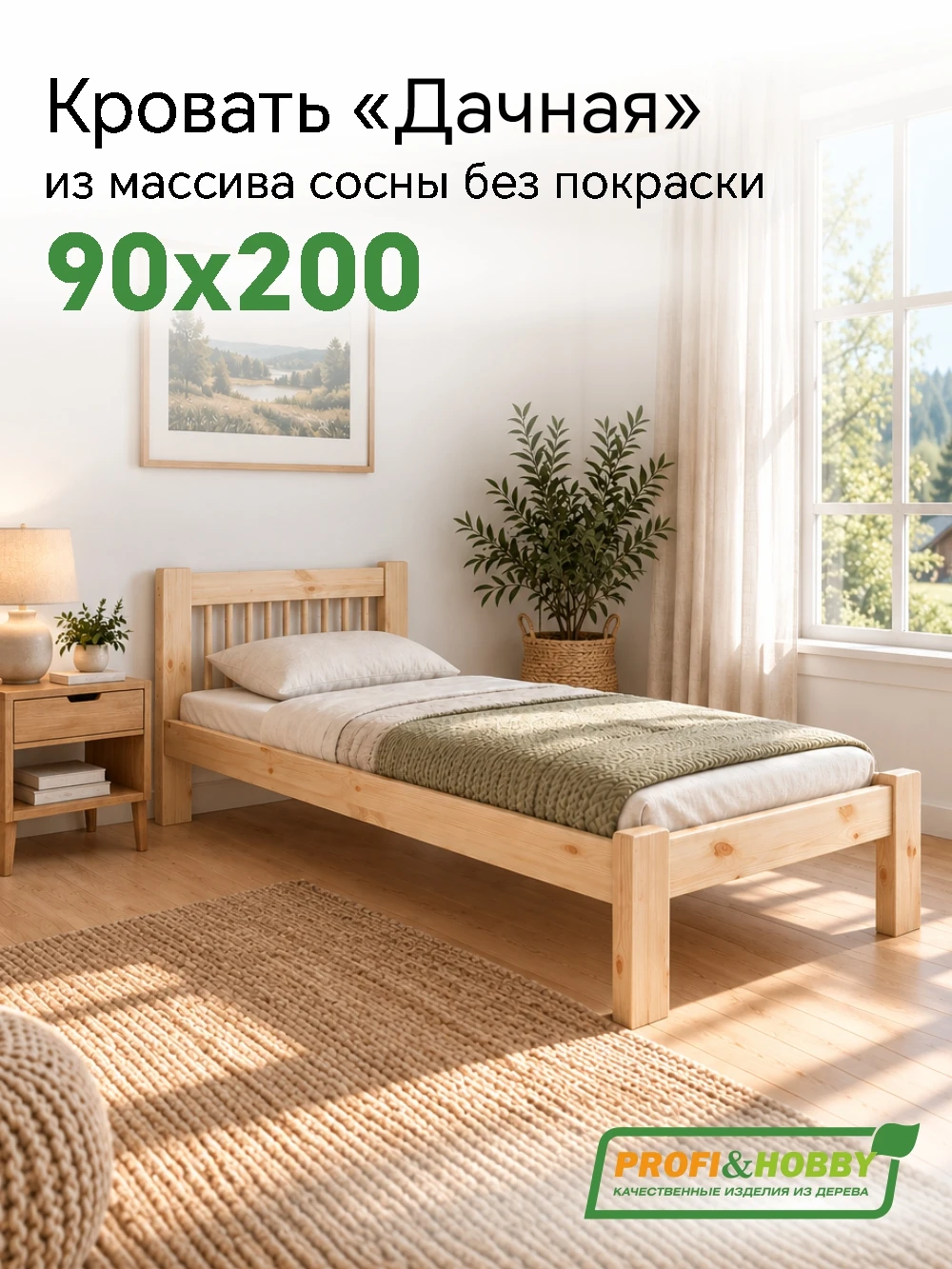 Кровать Дачная 900 х 2000 сосна, без покраски (new) (1 уп.)