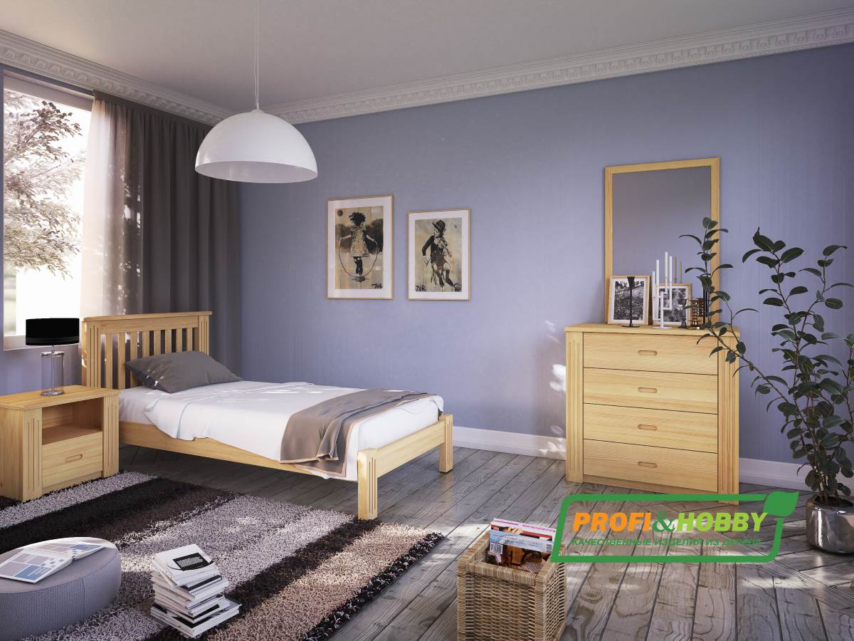 Кровать Pino Rino 900 х 2000 сосна, без покраски (3 уп.)