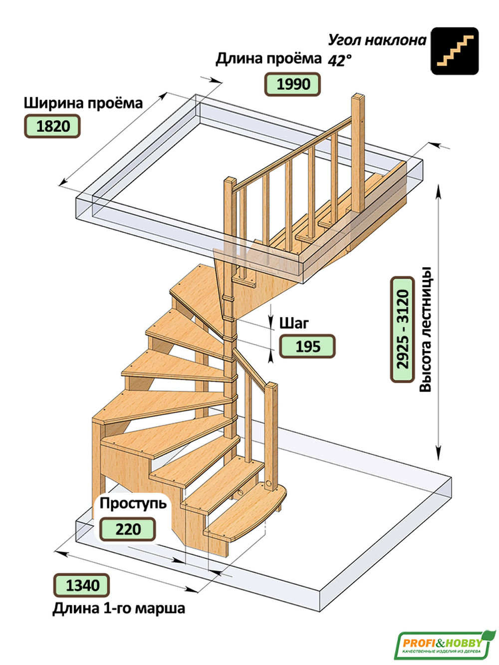 Лестница  К-003м/4 П с подступенками сосна (6 уп)