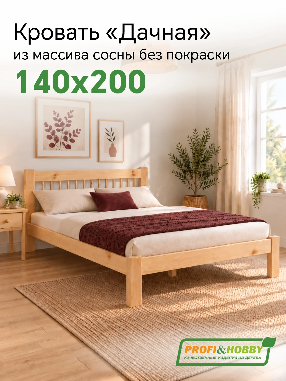 Кровать Дачная 1400 х 2000 сосна, без покраски (new) (1 уп.)
