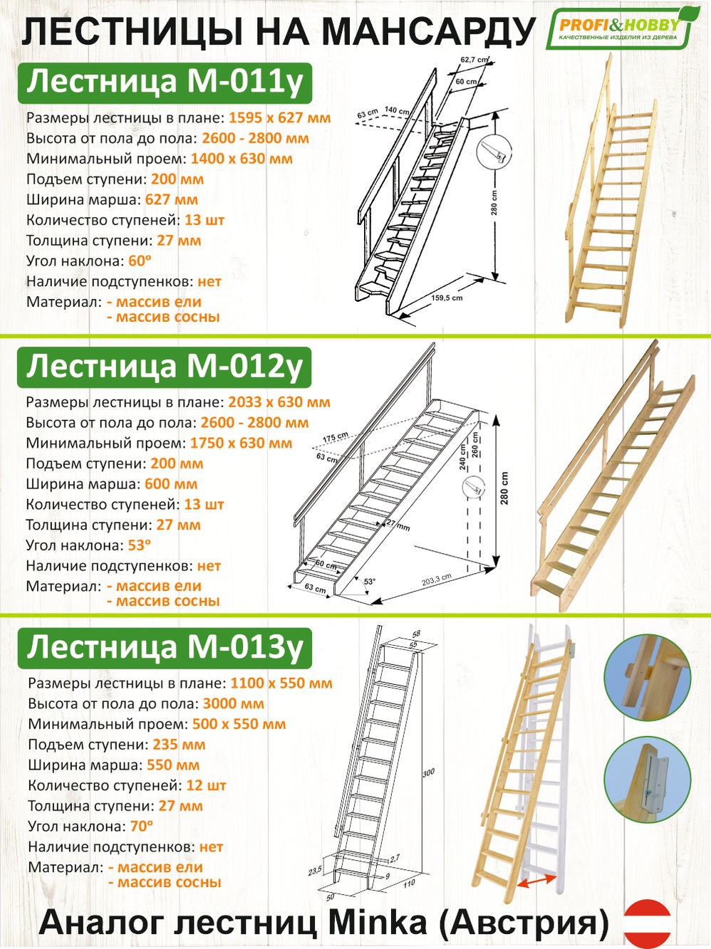 Лестница  М-013у, сосна (1 уп)