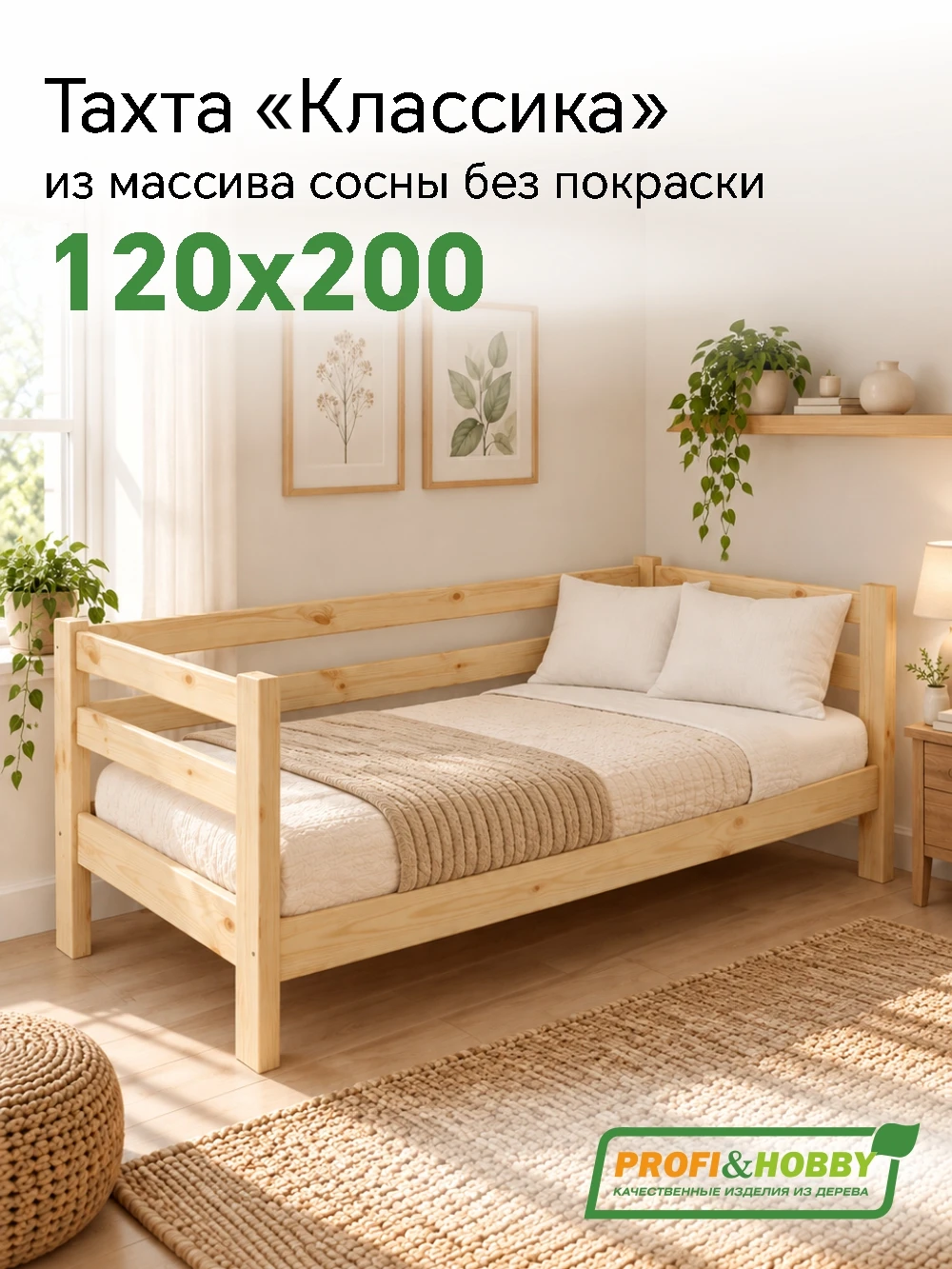 Тахта Классика 1200 х 2000 сосна, без покраски (1 уп.)
