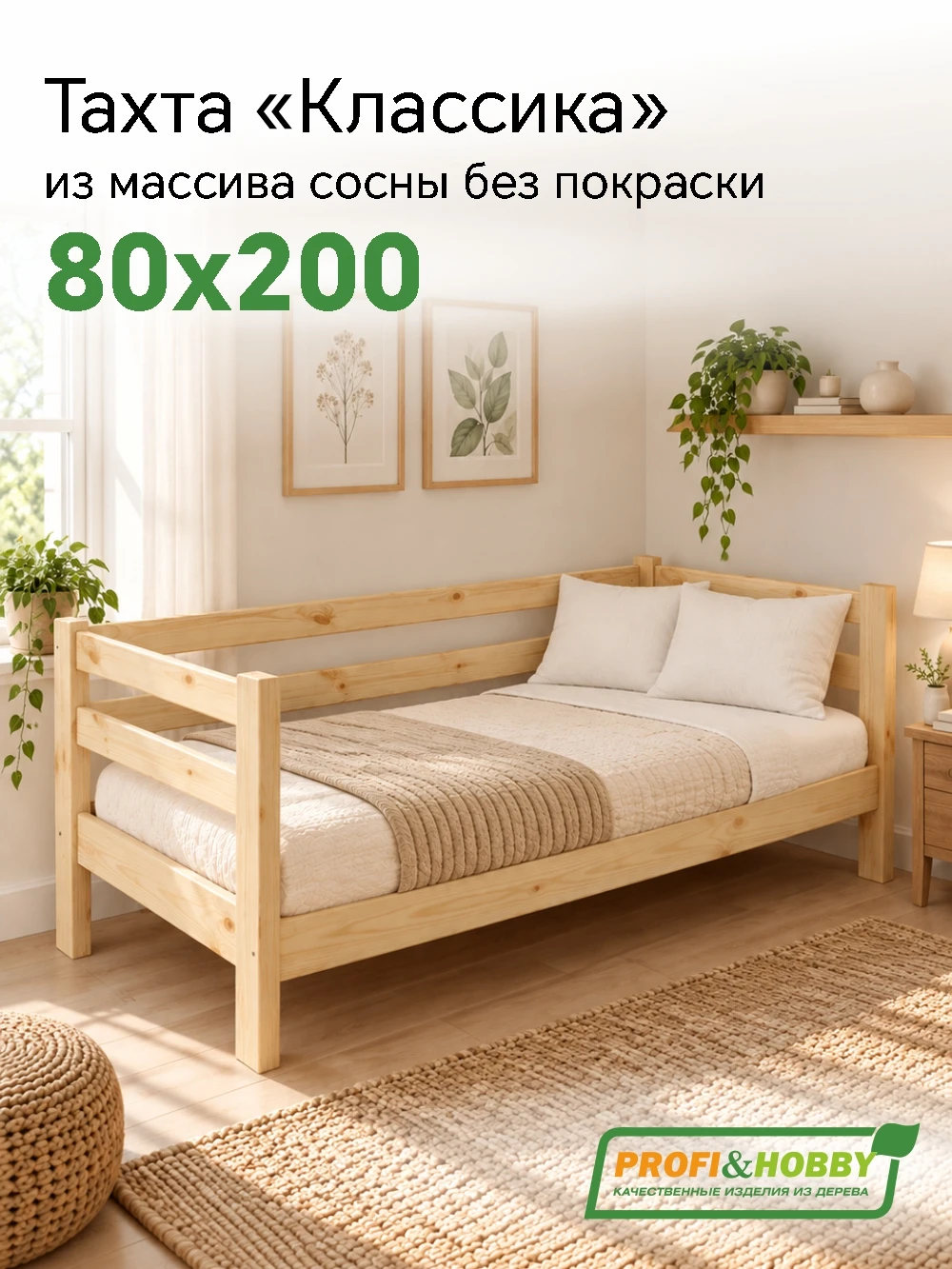 Тахта Классика 800 х 2000 сосна, без покраски ( 1 уп.)