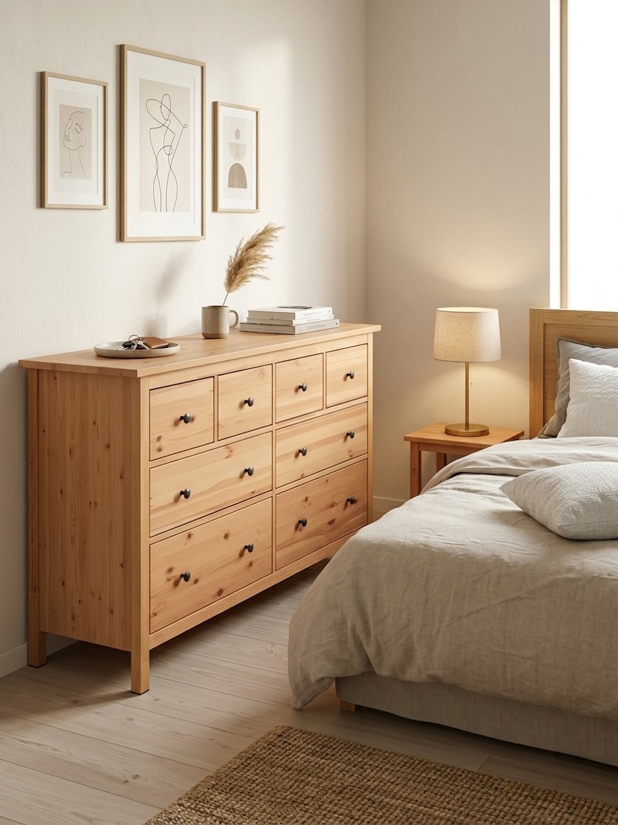 Комод 8 ящиков  ХЕМНЕС (HEMNES) коричневый (3уп.) фото