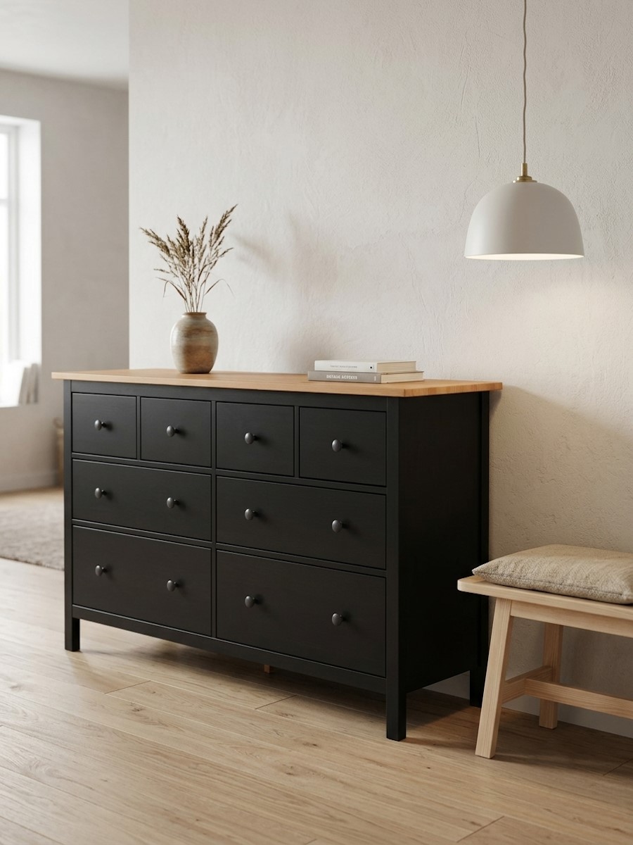 Комод 8 ящиков  ХЕМНЕС (HEMNES) черный/коричневый (3уп.) фото