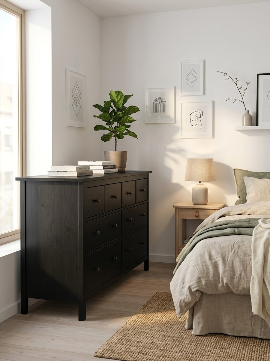 Комод 8 ящиков  ХЕМНЕС (HEMNES) черный (3уп.) фото