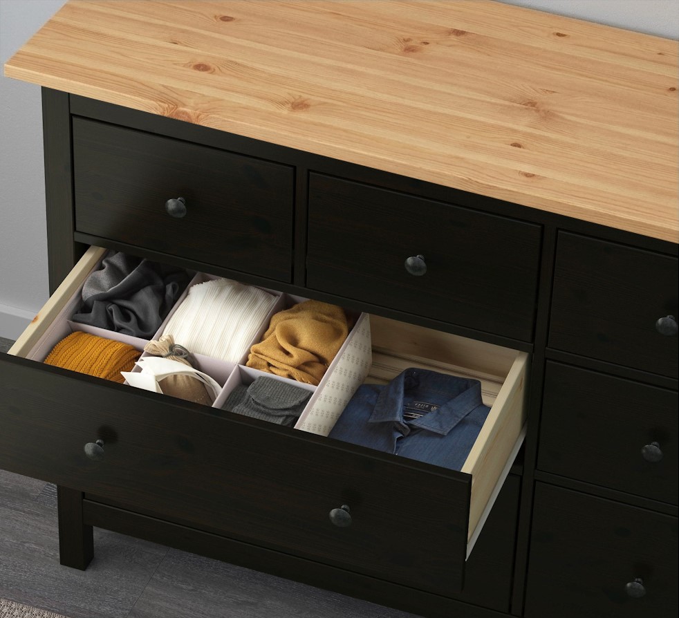 Комод 8 ящиков  ХЕМНЕС (HEMNES) черный/коричневый (3уп.) фото