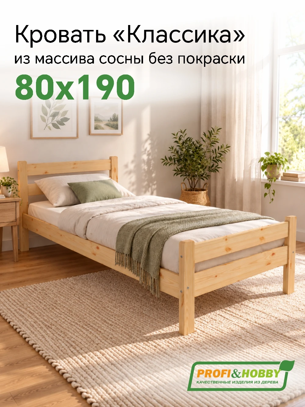 Кровать Классика 800 х 1900 сосна, без покраски (1 уп.)