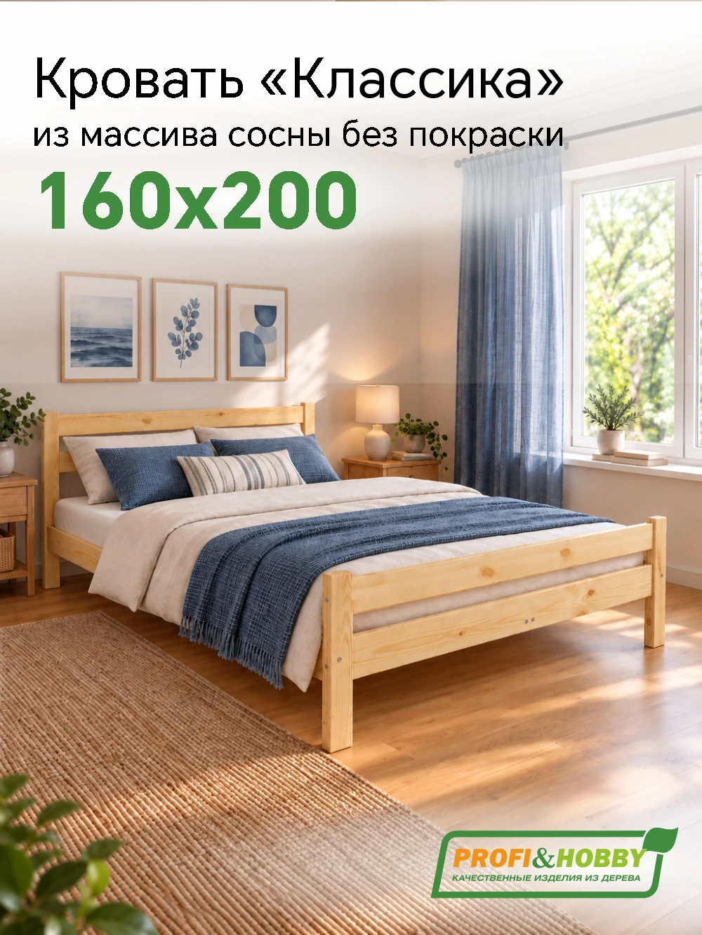 Кровать Классика 1600 х 2000 сосна, без покраски (1 уп.)