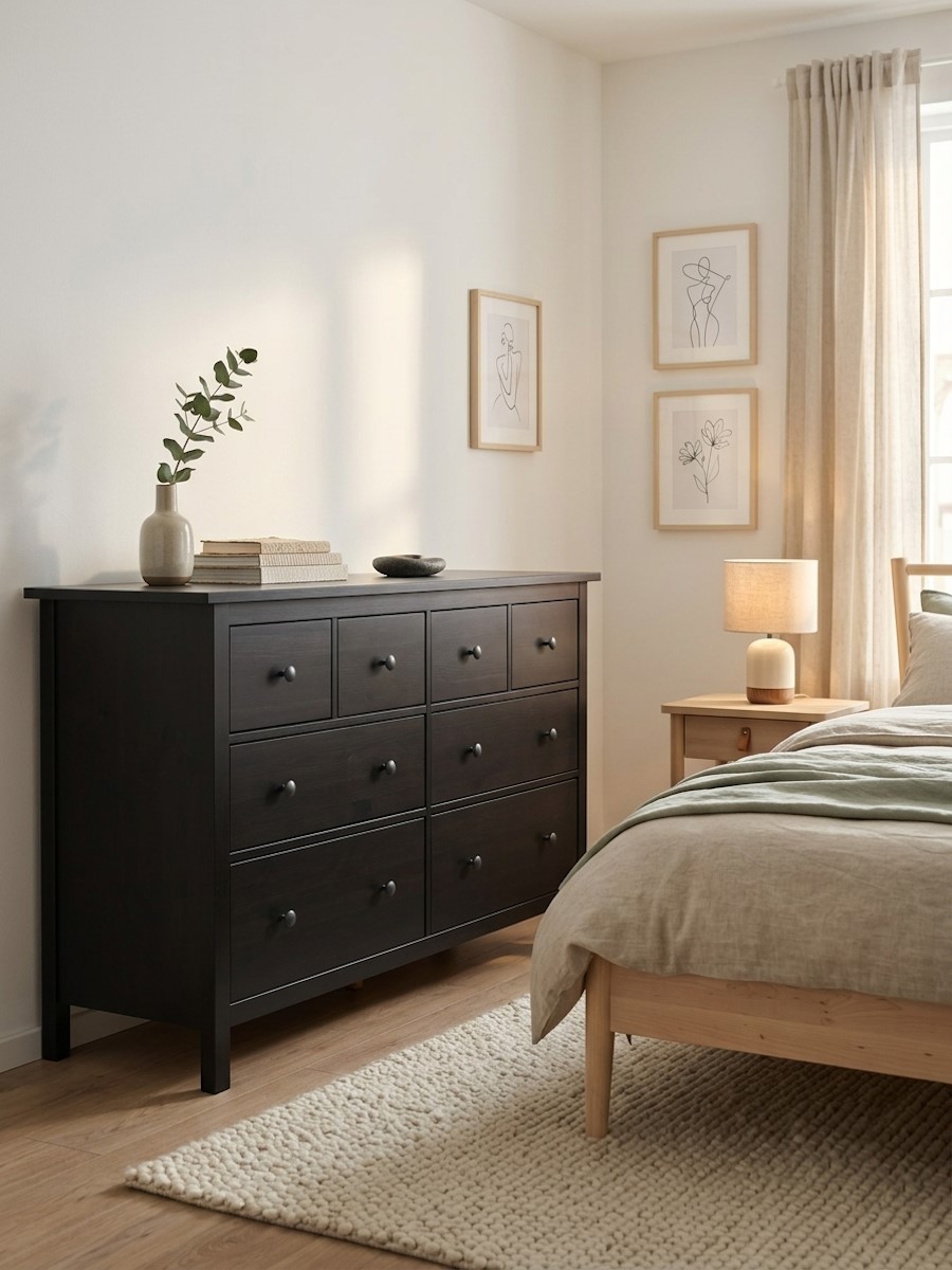 Комод 8 ящиков  ХЕМНЕС (HEMNES) черный (3уп.) фото