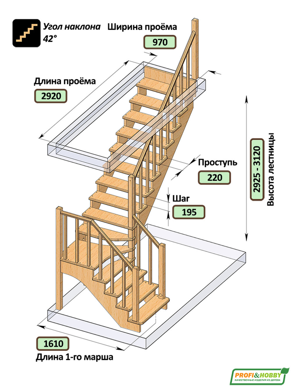 Лестница  К-032м  П  сосна (6 уп)